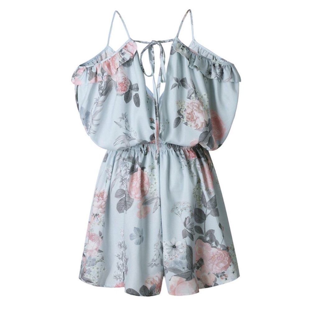 ✨ SALE Open Back Off Shoulder Boho Floral Romper - Picture 5 of 7